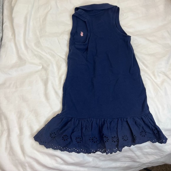 Girls Toddler Ralph Lauren Sleeveless Eyelet Navy Blue Dress Size 6 - Picture 5 of 5